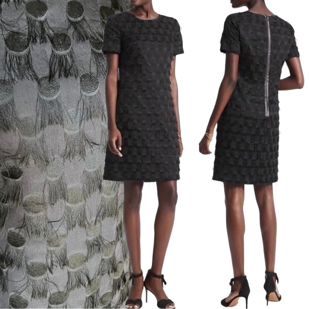 Banana Republic Flowy Eyelash Fringe Navy Blue Mini Statement Shift Dress Size 0